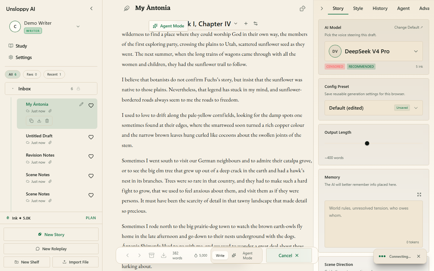 Mid-generation view in the Unsloppy editor